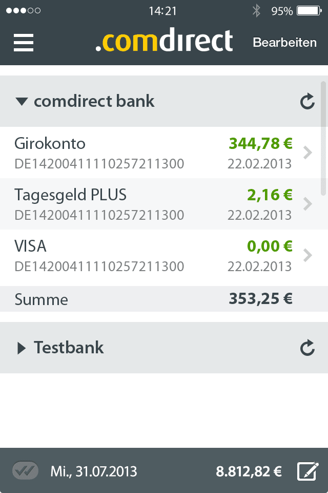 comdirect Banking App Kontoübersicht