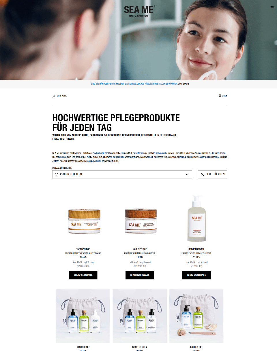 SEA ME product overview with customized filter function