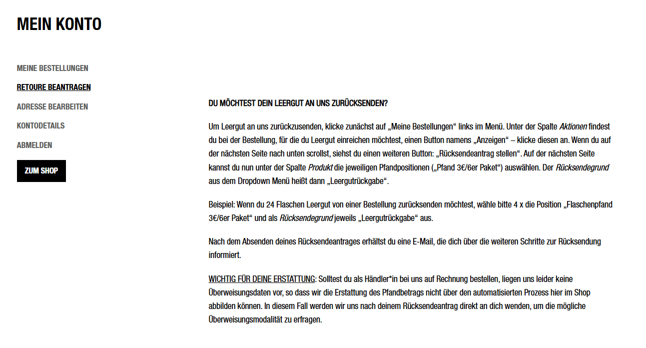 SEA ME user area 'My Account'